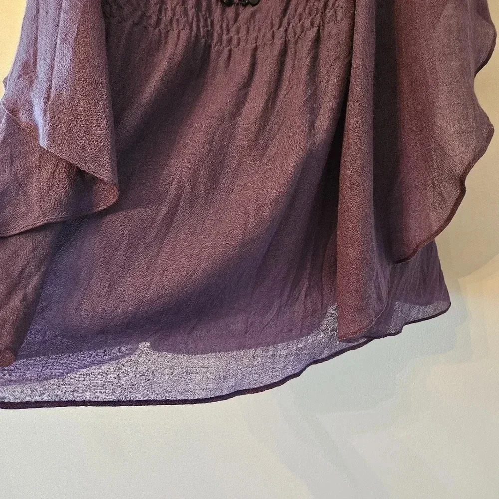 Antik Batik Embellished Draped Ruffle Wool Boho Mini Dress Purple Size Small. - Picture 11 of 16